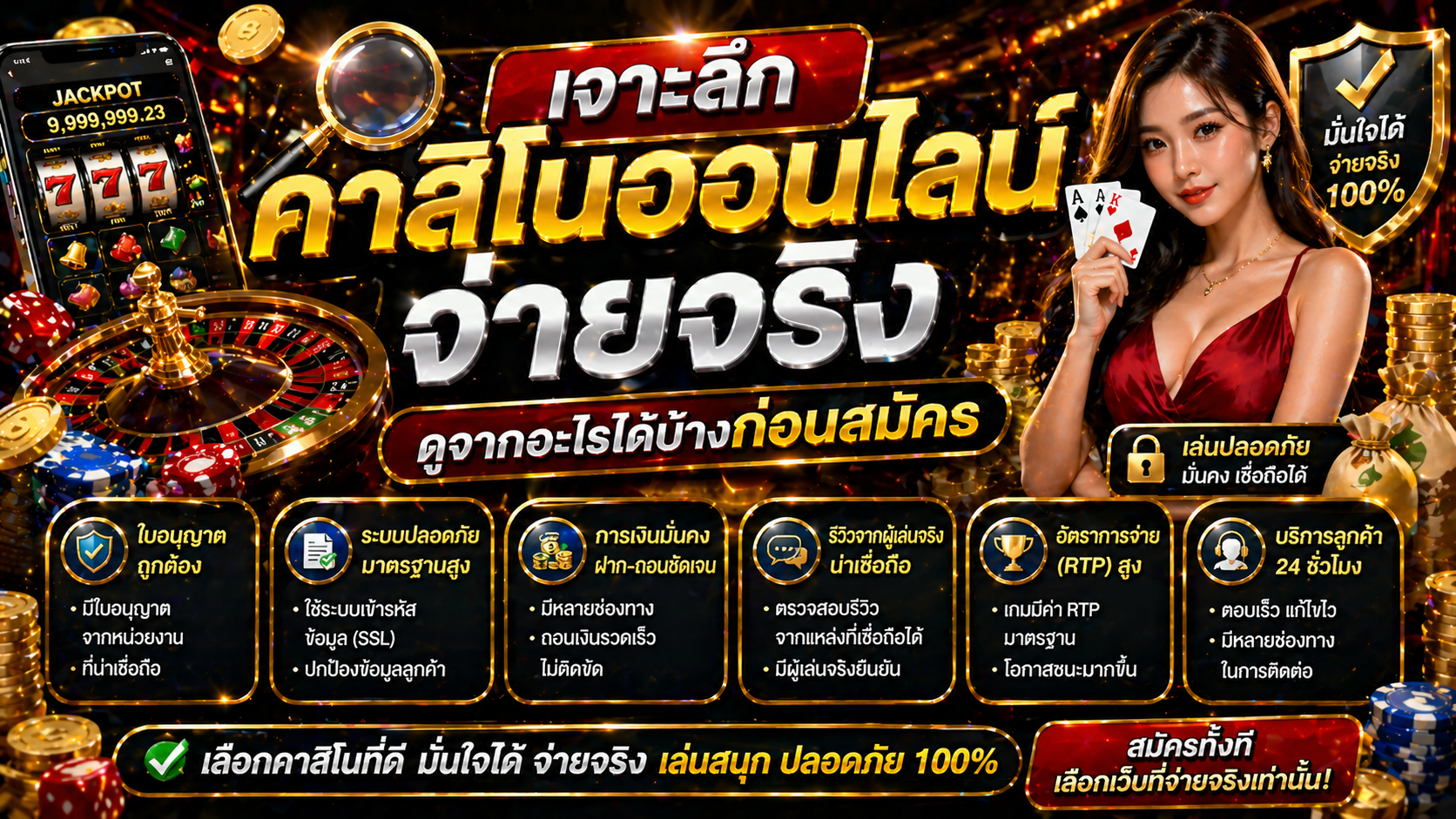 เจาะลึก คาสิโนออนไลน์จ่ายจริง ดูจากอะไรได้บ้างก่อนสมัคร