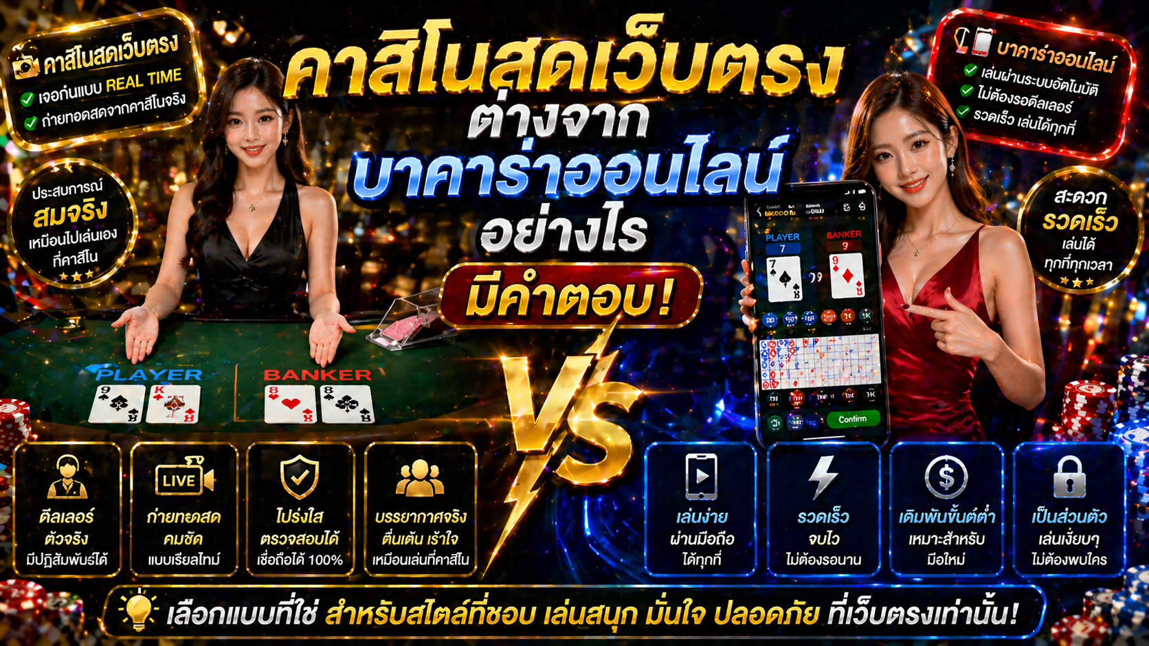 คาสิโนสดเว็บตรง ต่างจากบาคาร่าออนไลน์อย่างไร มีคำตอบ