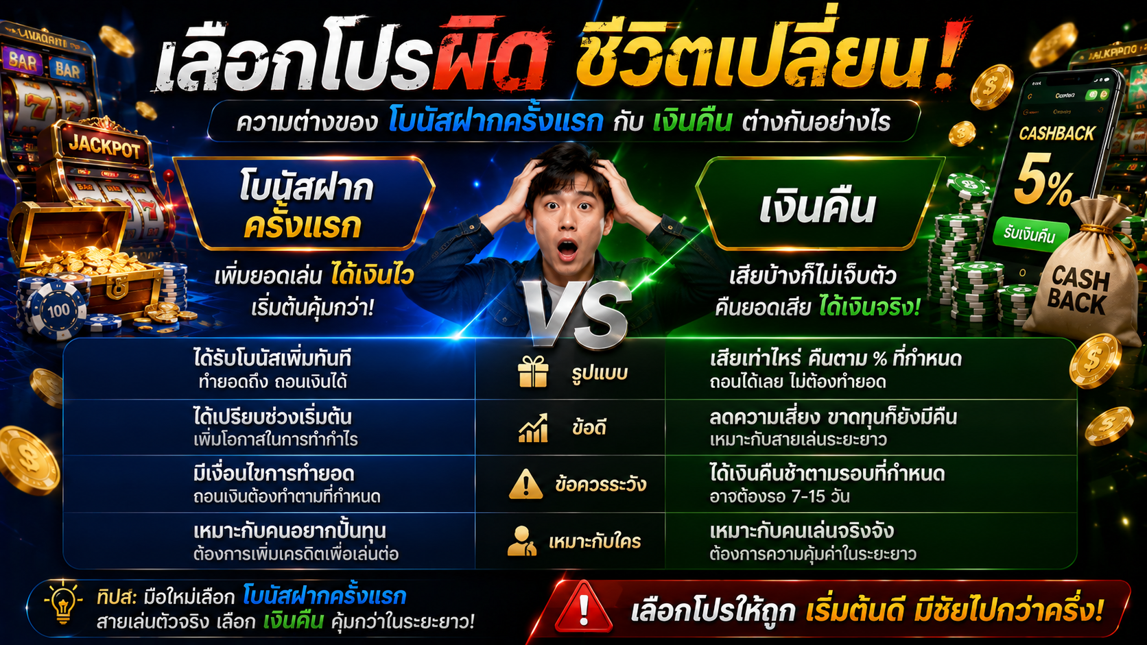 โบนัสฝากครั้งแรกกับเงินคืนต่างกันอย่างไรเลือกผิดชีวิตเปลี่ยน