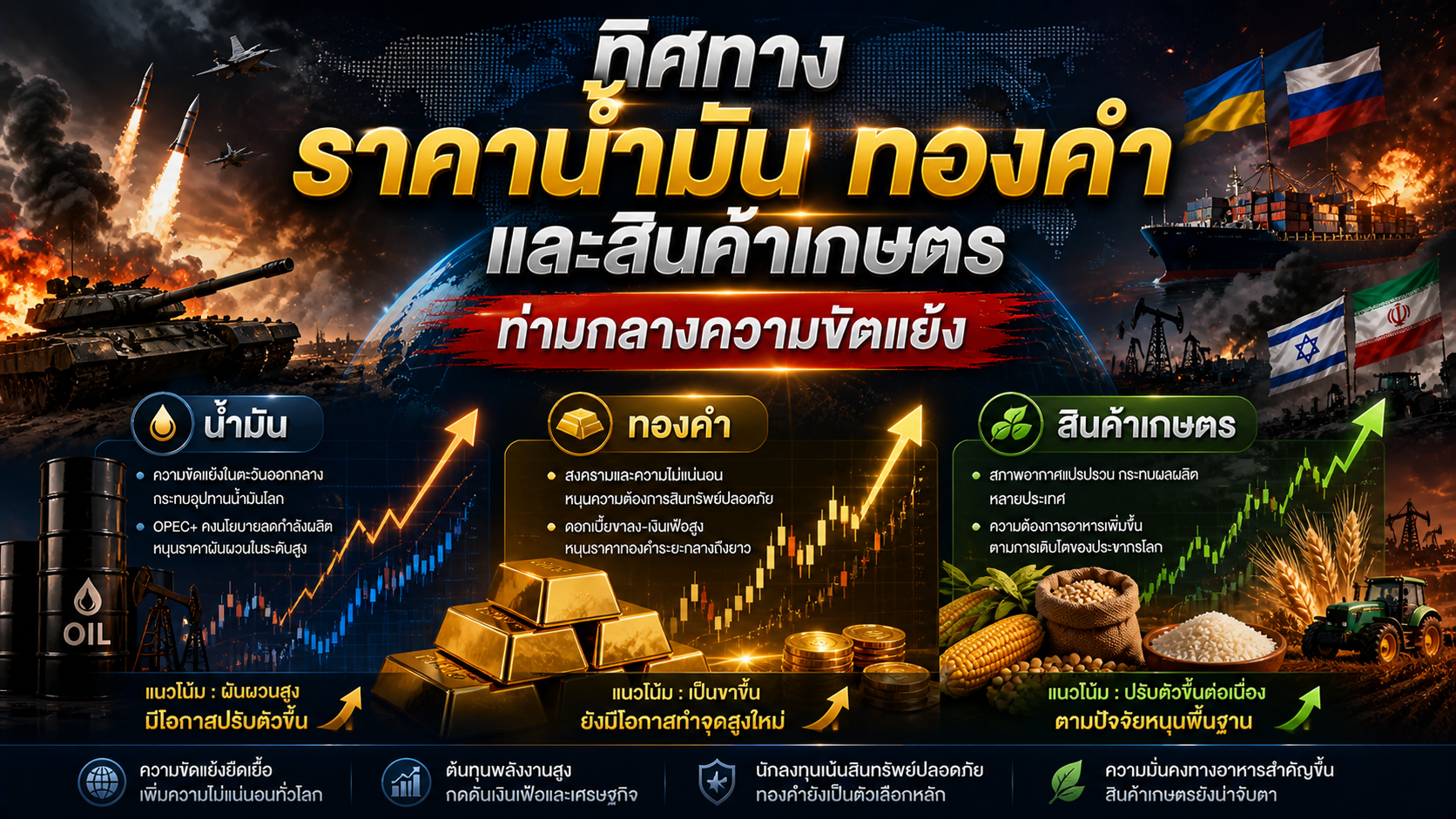 ทิศทางราคาน้ำมัน ทองคำ และสินค้าเกษตรท่ามกลางความขัดแย้ง