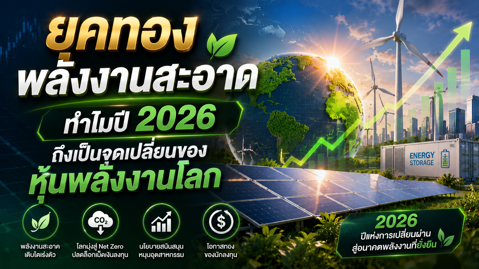 ยุคทองพลังงานสะอาด ทำไมปี 2026 ถึงเป็นจุดเปลี่ยนของหุ้นพลังงานโลก