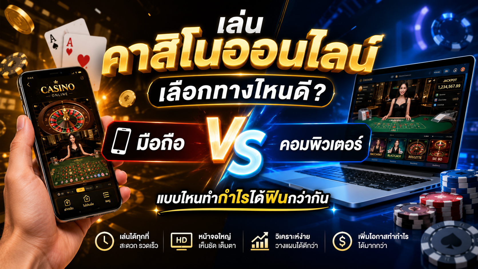 เล่นคาสิโนบนมือถือหรือคอมดีกว่า แบบไหนทำกำไรได้ฟินกว่ากัน